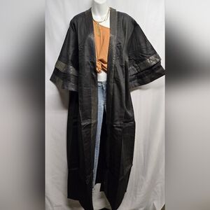 Vibrant 100% Ankara Fabric Duster/Kimono X-long. Fits Sz 12 - 18. New. Tall. Blk
